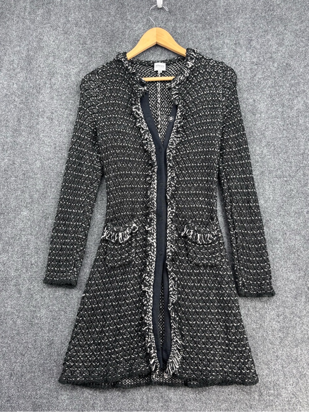 Armani Collezioni Old Money Quiet Luxury Black White Tweed Coatigan Size 6